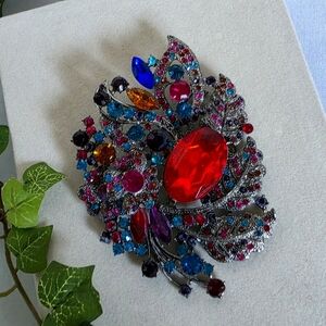 Large Vintage Multi Color Floral Brooch Pin